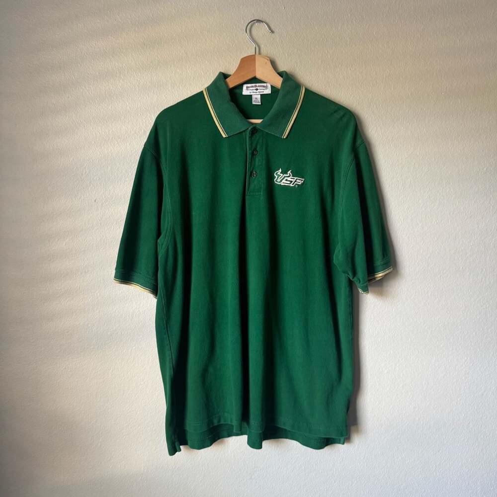 Vintage USF Bulls Green Embroidered Polo Shirt XL Boca Classics